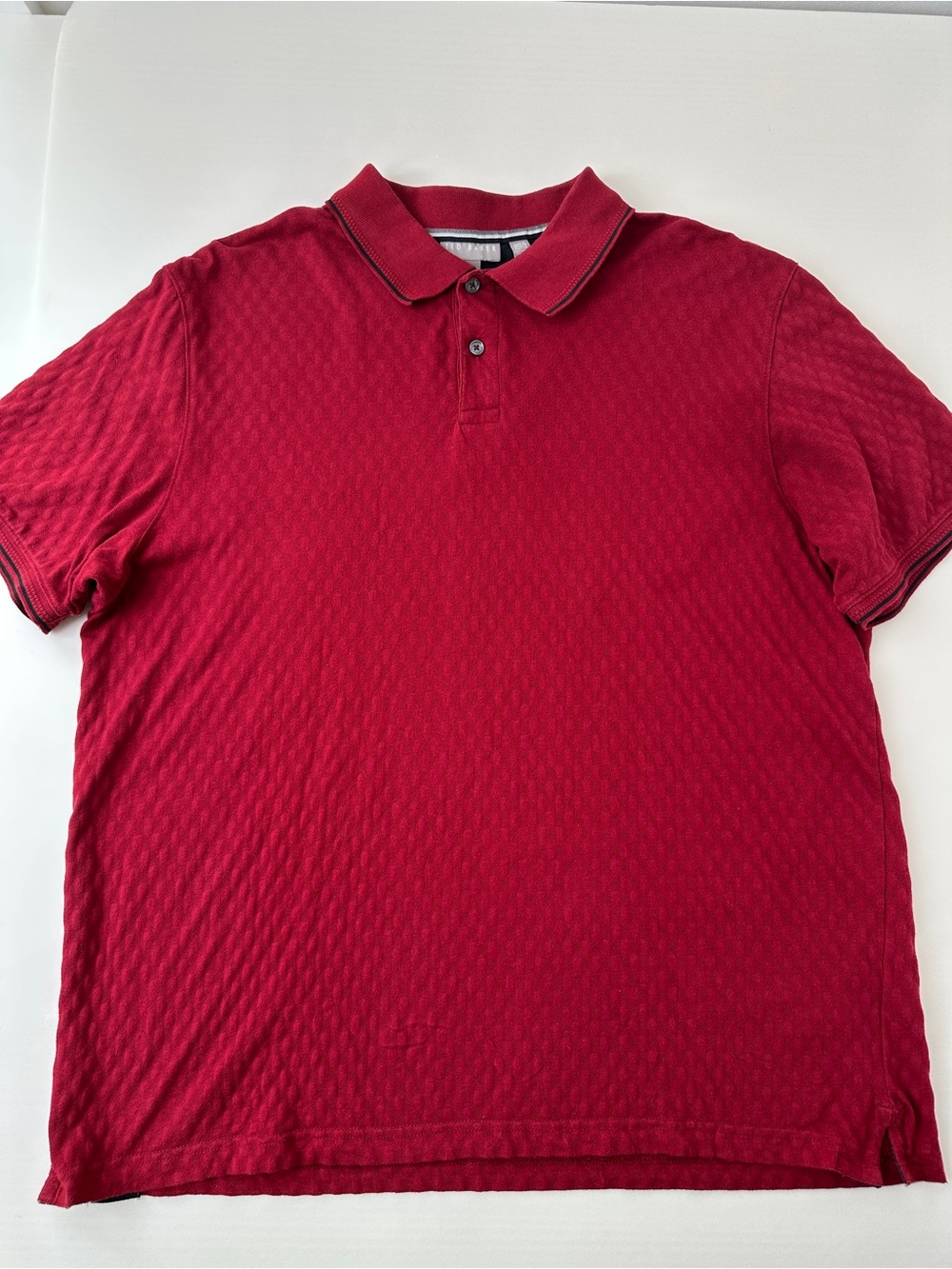 Ted Baker Mens Burgundy Geometric Diamond Textured Polo Shirt Tipped Collar XL